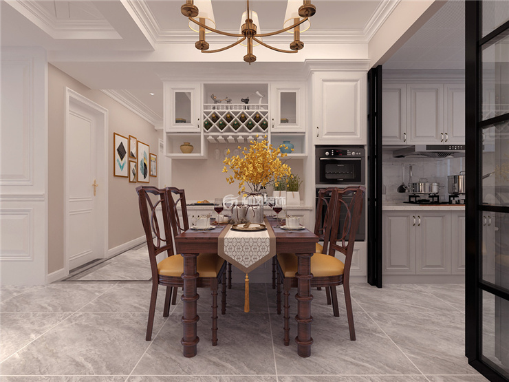 美式風(fēng)格長(zhǎng)方形餐桌裝修效果圖