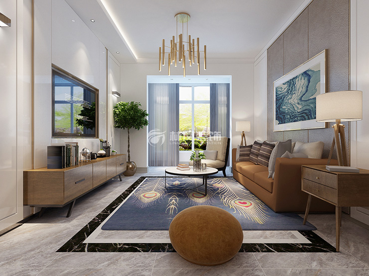 融創(chuàng)融公館120㎡現(xiàn)代風(fēng)格客廳裝修效果圖