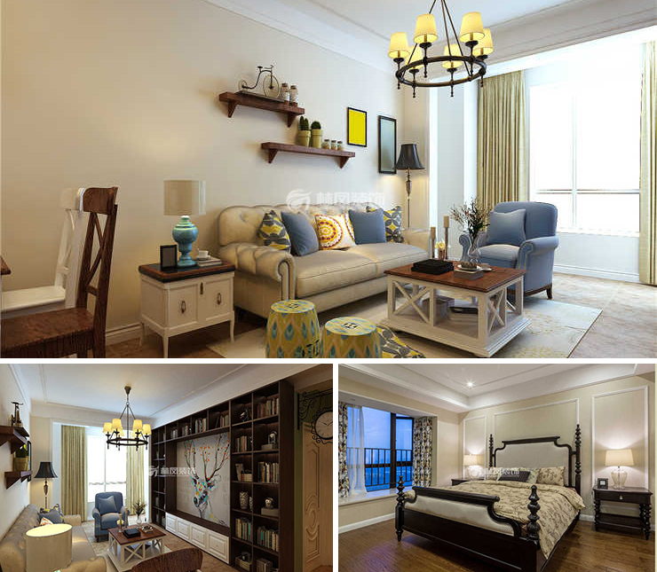 頤盛壹號(hào)公館110平美式風(fēng)格裝修效果圖