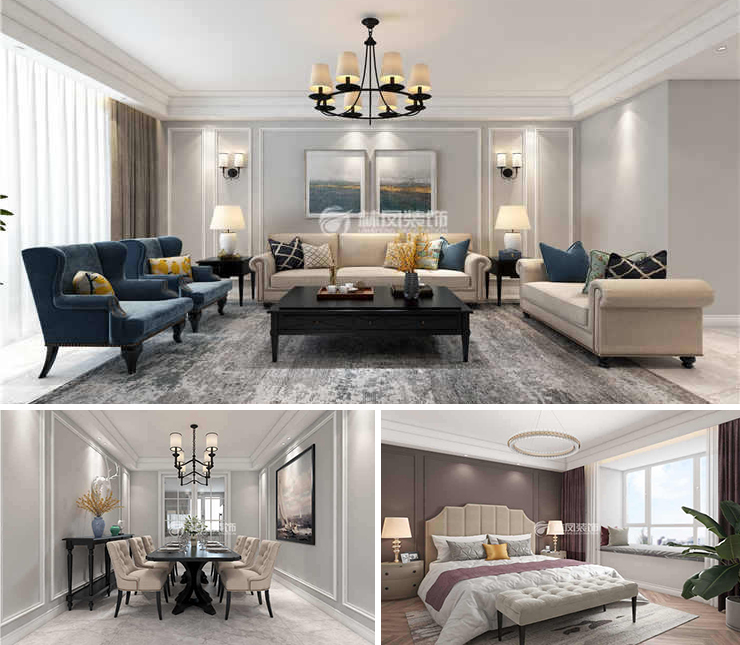 三盛頤景園146平美式風格裝修效果圖