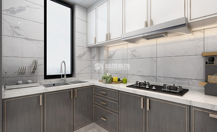 輕奢風(fēng)格廚房雙水槽設(shè)計裝修效果圖