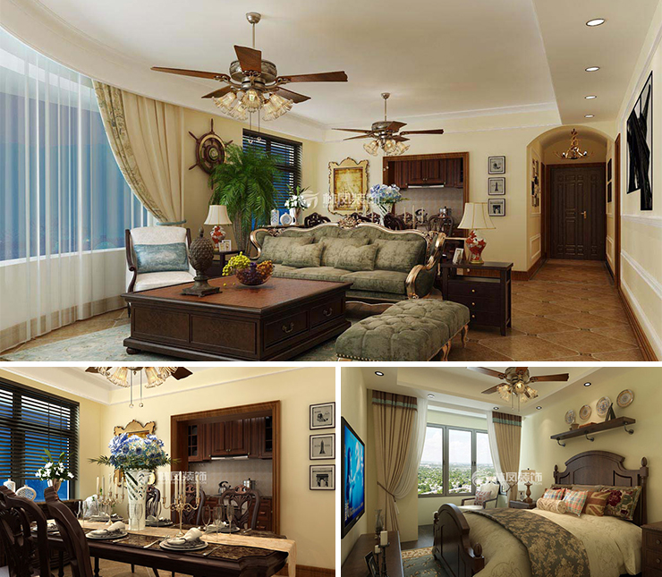 浦江御景灣 124平 美式風(fēng)格裝修效果圖