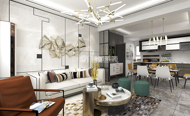 輕奢風(fēng)格客餐廚一體化設(shè)計(jì)裝修效果圖