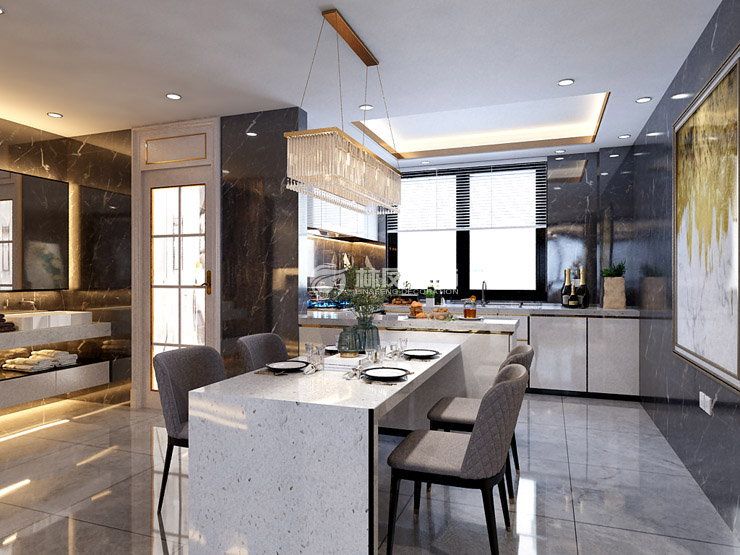 輕奢風(fēng)格開(kāi)放式廚房設(shè)計(jì)裝修效果圖