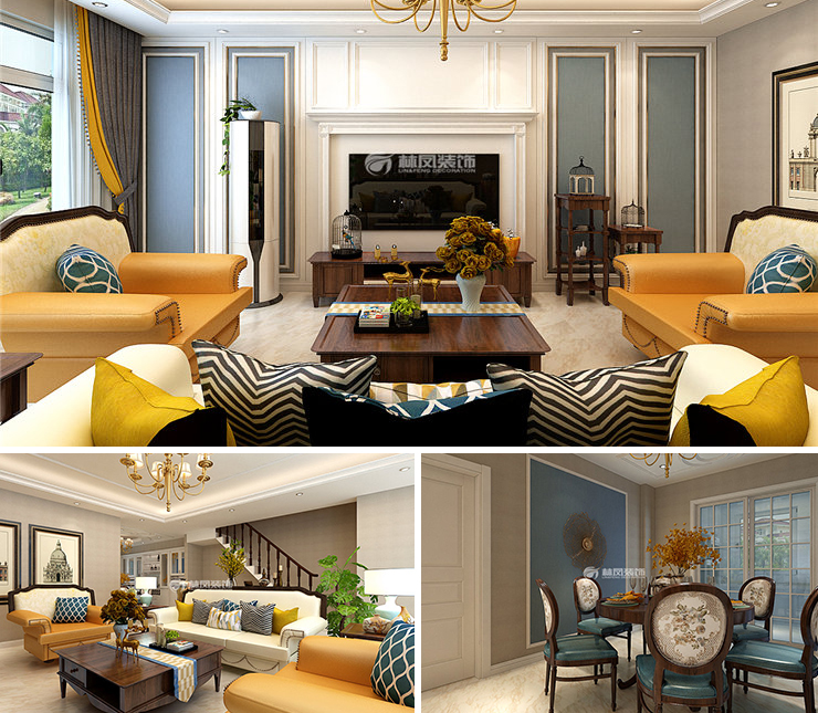 華潤(rùn)置地悅璽 200平 美式風(fēng)格裝修效果圖