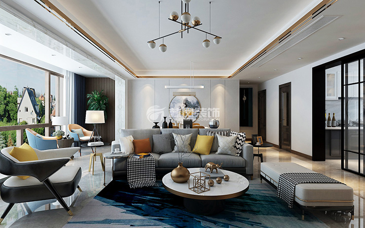 現代輕奢風格客廳地毯裝飾裝修效果圖